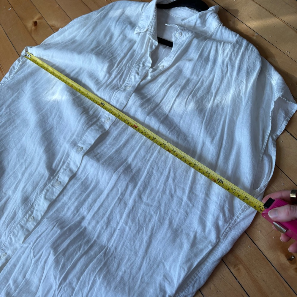 Uniqlo Sz XS Relaxed Oversized Linen Blend White Button Front Shirt Midi Dress - Picture 10 of 12